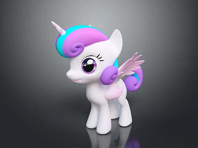 Game Movie Character White Unicorn Pony With Pink Purple Blue Mane Wings and Big Eyes 3d model