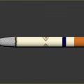 Detailed 3D Rendering Of White Rocket With Orange Tip Gray Base And Blue Stripe