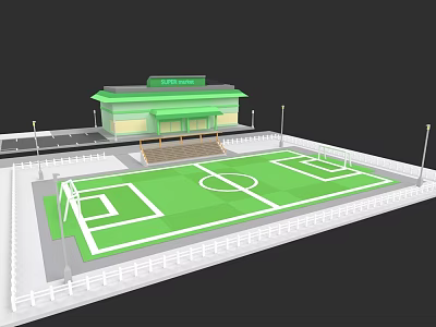Recreational Landscape Design With Football Field Green Turf And White Boundaries 3d model