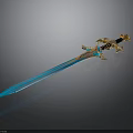 Ornate Glowing Sword With Blue Blade And Golden Decorative Hilt Design