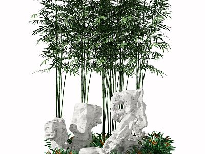 New Chinese Bamboo Stone Landscape model