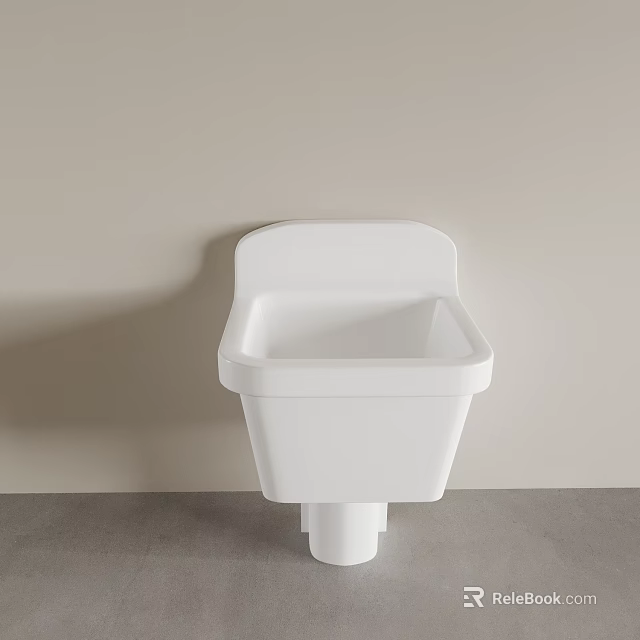Minimalist White Wall Mounted Sink Against Light Colored Wall And Gray Floor 3d model 