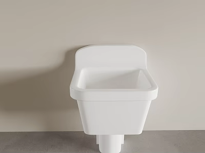 Minimalist White Wall Mounted Sink Against Light Colored Wall And Gray Floor 3d model