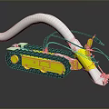 Yellow And White Tracked Mechanical Tool With Long Hose And Metal Components