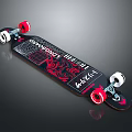 Stylish Longboard Design With Red Wheels And Black Red Deckdriver Graphics