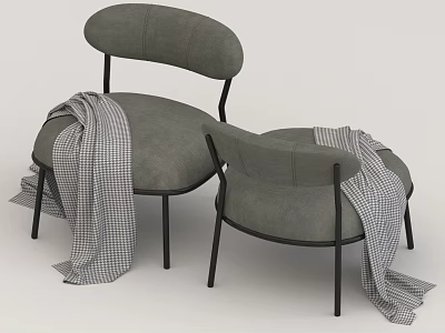 Gray Accent Chairs With Plaid Blankets And Black Metal Legs For Living Room 3d model
