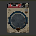 Old Rusty Washing Machine With Red Black Control Panel And Blue Circular Door 3d model