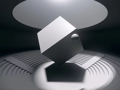 Future Architecture Design Featuring Floating Cube Circular Light Source And Radial Lines 3d model