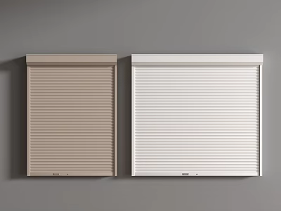 Beige And White Roller Blinds Mounted On Grey Wall Interior Design 3d model