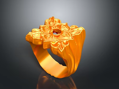 Elegant Gold Ring With Floral Design And Gemstone For Daily Accessory 3d model