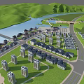 Aerial View Urban Planning Featuring Traditional Modern Architecture Waterfront Green Hills