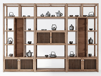 New Chinese-style Antique Rack Antique Rack Cabinet Tea Set Combination 3d model