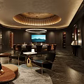 Luxurious Private Box Interior With Round Dining Table Brown Chairs Chandelier Sofa And Red Curtains