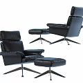 Stylish Black Leisure Chair with Rivet Detailing and Matching Ottoman on Metal Spider Leg Base
