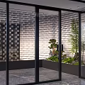 Indoor Landscape With White Brick Wall Green Plants Round Lamps Black Planter And Gray Marble