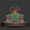 Ornate Decorative Chest With Scorpion Pincers Green Emblem And Glowing Flames