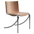 Modern Tan Leather Upholstered Armless Dining Chair With Sleek Polished Chrome Metal Frame