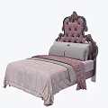 Elegant European Style Double Bed With Carved Tufted Headboard And Purple Bedding