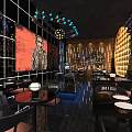 Modern Bar Interior Design With Neon Lights Decorative Art Bar Counter And Tables Chairs