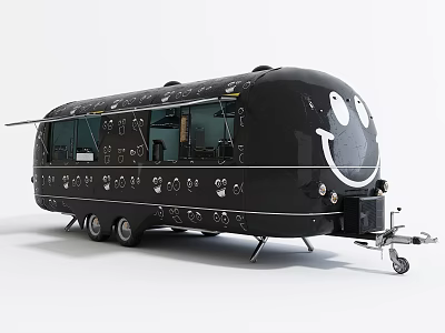 Mobile Black Commercial Equipment Trailer Featuring Smiley Face And Decorative Windows 3d model