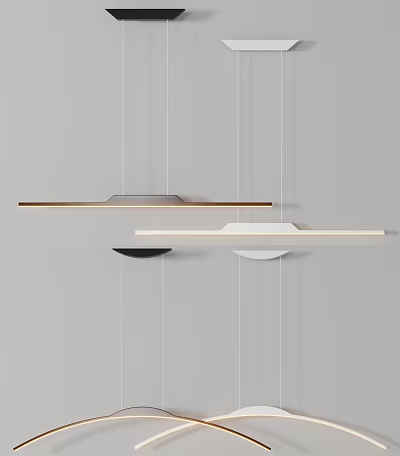 Modern Minimalist Pendant Lights with Linear Black and White Sleek Design 3d model