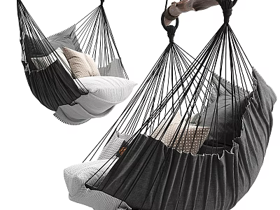 Cozy Modern Hammock Chair With Woven Black Gray Fabric And Soft Plush Pillows 3d model