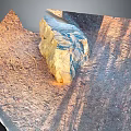 Natural Landscape Featuring Yellow Rock With Blue Veins On Dry Soil And Tree Shadows