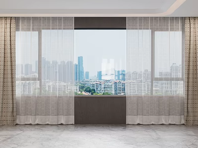 Elegant Light Filtering Sheer Curtains For Window With City Skyline View 3d model