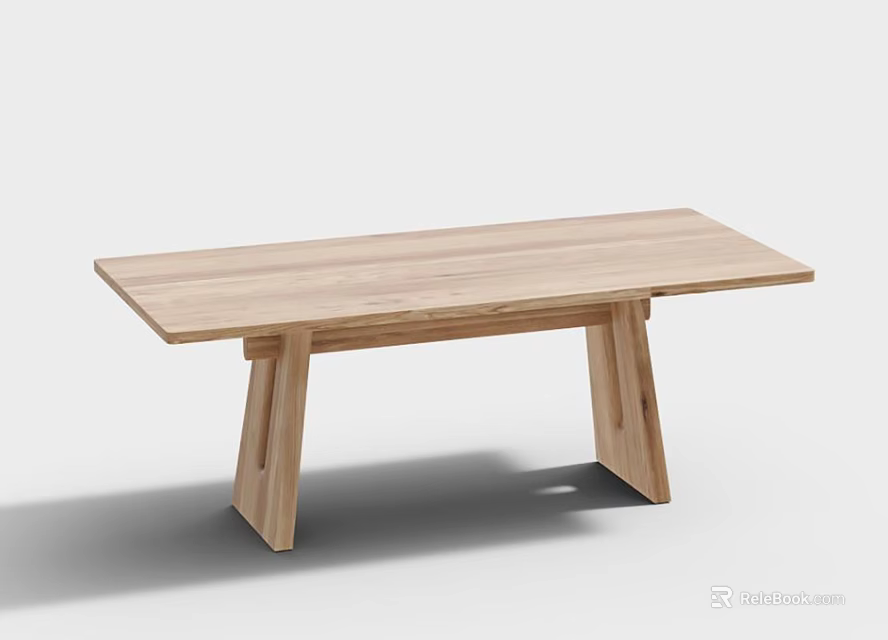 Natural Wooden Dining Table With Rectangular Top And Modern Minimalist Leg Design 3d model