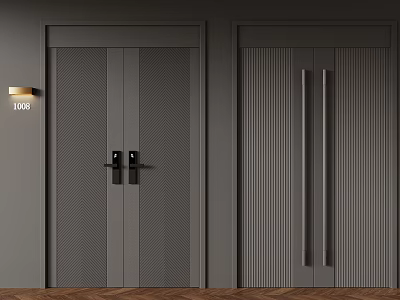 Modern Textured Dark Gray Double Doors With Sleek Handles In Interior Design Space 3d model