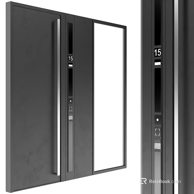 Modern Security Door With Glass Panel And Digital Keypad Electronic Lock System 3d model 
