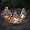 Woven Bamboo Cone Shaped Floor Lamps With Warm Light In Outdoor Garden