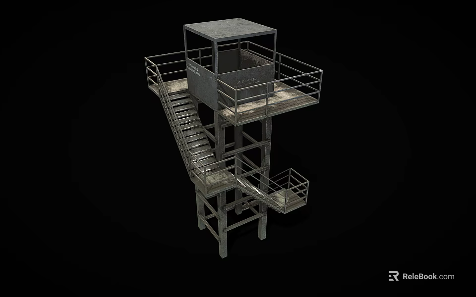 Industrial Metal Observation Platform With Staircase Guardrail And Enclosed Cabin 3d model 