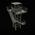 Industrial Metal Observation Platform With Staircase Guardrail And Enclosed Cabin