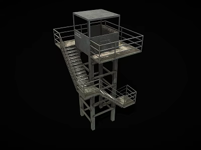 Industrial Metal Observation Platform With Staircase Guardrail And Enclosed Cabin 3d model