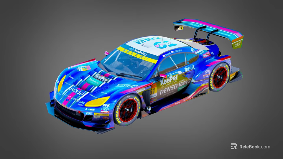 Sleek Racing Car With Colorful Livery Rear Wing Sponsor Logos And Race Number 66 3d model 