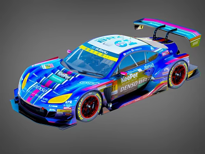 Sleek Racing Car With Colorful Livery Rear Wing Sponsor Logos And Race Number 66 3d model