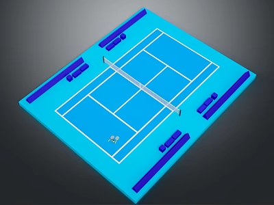 Tennis Court Layout Design With White Lines Net And Purple Seating Areas 3d model