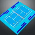 Tennis Court Layout Design With White Lines Net And Purple Seating Areas