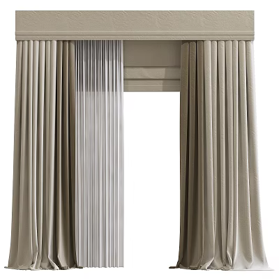 Beige Velvet Curtains With Light Gray Sheer Panels For Modern Window Decor 3d model