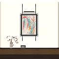 Vibrant Abstract Painting With Colorful Lines And Shapes In Black Frame Hanging On White Wall