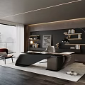Modern Study Room Interior Design With Sleek Black Desk Built in Bookshelves And Natural Light