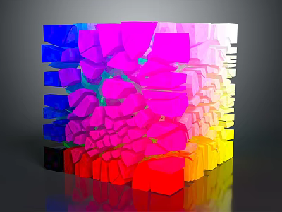 Abstract 3D Geometric Cube Structure Composed Of Vibrant Blue Pink Yellow Blocks 3d model