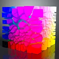 Abstract 3D Geometric Cube Structure Composed Of Vibrant Blue Pink Yellow Blocks