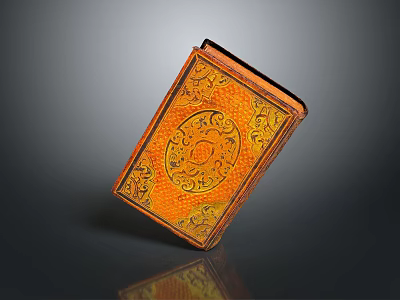 Vintage Leather Book With Orange Ornate Carved Patterns And Circular Central Design 3d model