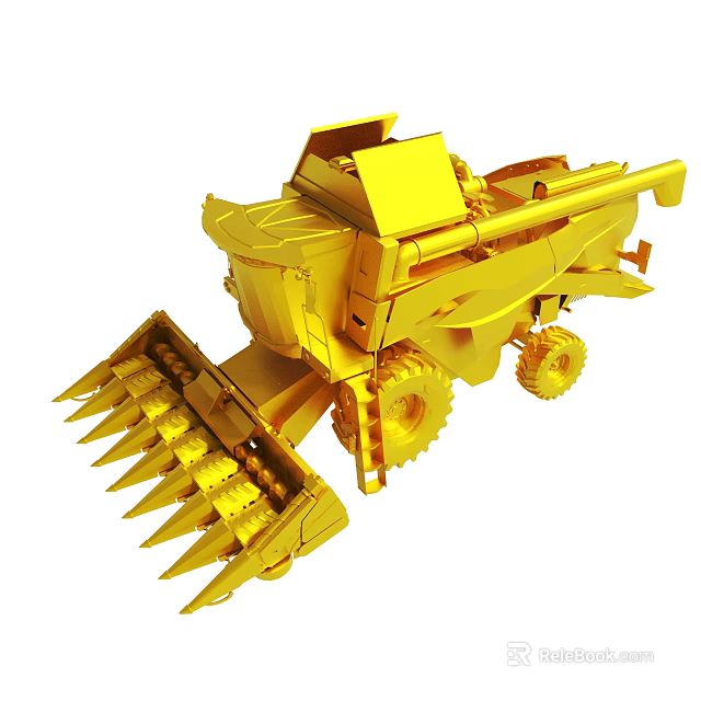Golden Agricultural Harvester With Sharp Cutting Mechanism And Large Wheels 3d model 