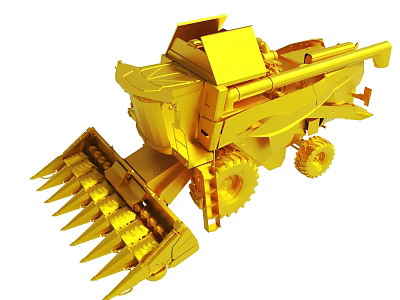 Golden Agricultural Harvester With Sharp Cutting Mechanism And Large Wheels 3d model