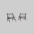 Two Modern Leisure Chairs With Black Wooden Frame And Light Fabric Cushion