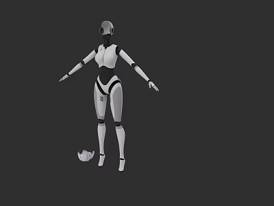 Game and Movie Robot Character With White Black Mechanical Structure Standing Pose And Helmet Nearby 3d model
