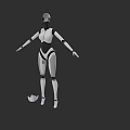 Game and Movie Robot Character With White Black Mechanical Structure Standing Pose And Helmet Nearby